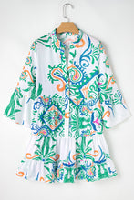 Green Tribal Bracelet Sleeve Buttoned Mini Dress
