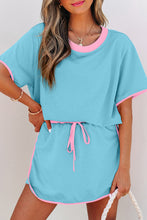 Evergreen Colorblock Edge Drop Shoulder T Shirt and Skort 2Pcs Set