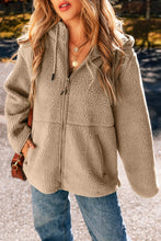 Pale Khaki Fleece Zip Up Drawstring Hooded Pocketed Jacket