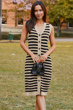 Parchment Buttoned Front Pencil Midi Sleeveless Sweater Dress