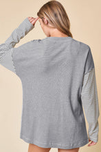 Black Stripe Colorblock Patchwork Open Front Cardigan with Pocket