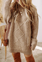 Oatmeal Cable Knit Drop Shoulder Loose Fit Sweater Dress