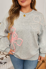 Light Grey Plus Size Thread Embroidered Drop Shoulder Round Neck Sweatshirt
