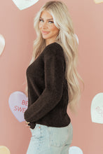 Chicory Coffee Heart Metal Button V Neck Cardigan Sweater