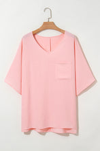 Four Leaf Clover Textured Half Sleeve V Neck Plus Size T Shirt with Chest Pocket
