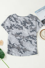 Gray Camouflage Print Round Neck T Shirt