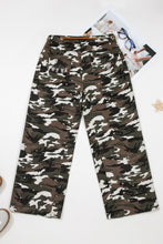 Green Camouflage Print Splashed Distressed Loose Denim Pants