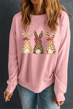 Pink Checkered Leopard Easter Bunny Dropped Shoulder Sweatshirt