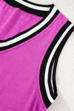 Purple Orchid Color Contrast Trim V Neck Shift Sleeveless Mini Dress