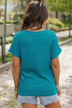 Bright Pink Crinkled V Neck Wide Sleeve T-shirt