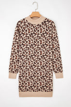Khaki Leopard Print High Neck Shift Mini Sweater Dress